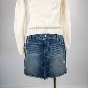 Distressed Raw Hem Denim Mini Skirt Y2K Low Rise Grunge Indie Aesthetic